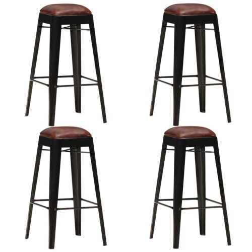 Bar Stools 4pcs Black Real Leather