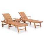 Sun Loungers 2pcs with Table Solid Teak Wood