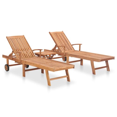 Sun Loungers 2pcs with Table Solid Teak Wood