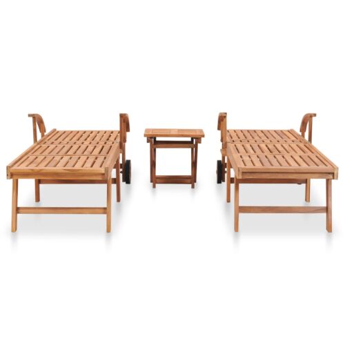 Sun Loungers 2pcs with Table Solid Teak Wood - Image 2