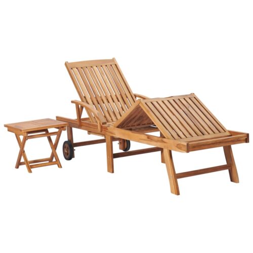 Sun Loungers 2pcs with Table Solid Teak Wood - Image 5