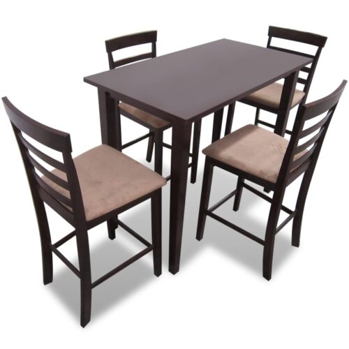 Brown Wooden Bar Table 4 Bar Chairs Set