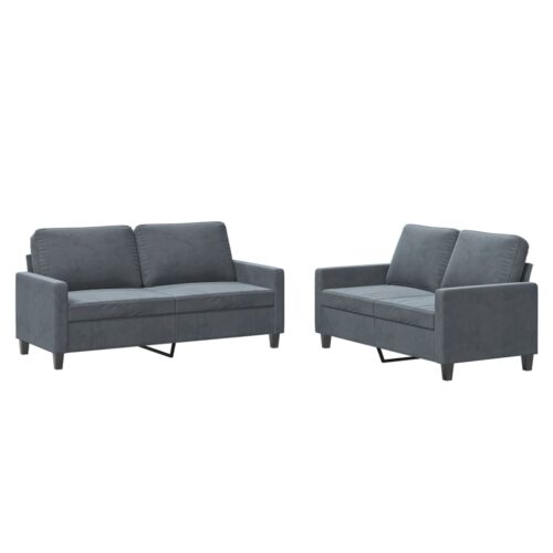 2pcs Sofa Set with Cushions 4-Seater Lounge Couch Armchair Velvet Fabric Grey - Image 2