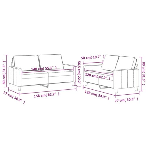 2pcs Sofa Set with Cushions 4-Seater Lounge Couch Armchair Velvet Fabric Grey - Image 6