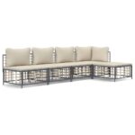 5-Piece Garden Lounge Set with Cushions Anthracite Poly Rattan