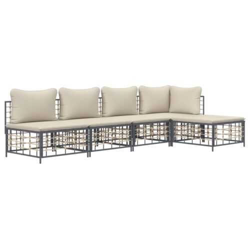 5-Piece Garden Lounge Set with Cushions Anthracite Poly Rattan - Image 2