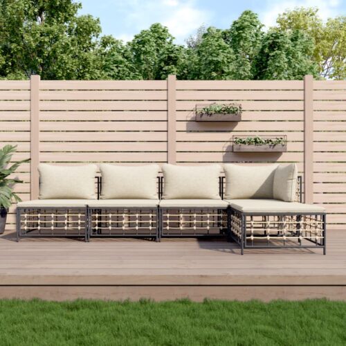 5-Piece Garden Lounge Set with Cushions Anthracite Poly Rattan - Image 9