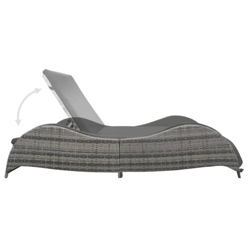 Double Sun Lounger with Cushion Poly Rattan Anthracite - Image 4