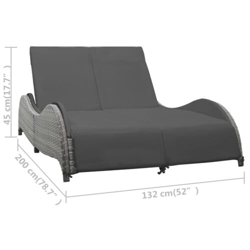 Double Sun Lounger with Cushion Poly Rattan Anthracite - Image 5