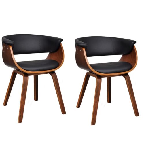 2x Faux Leather Bent Wood Curved Dining Chairs Kitchen Lounge Retro Seats Black