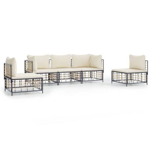 5-Piece Garden Lounge Set with Cushions Anthracite Poly Rattan
