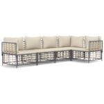 5-Piece Garden Lounge Set with Cushions Anthracite Poly Rattan