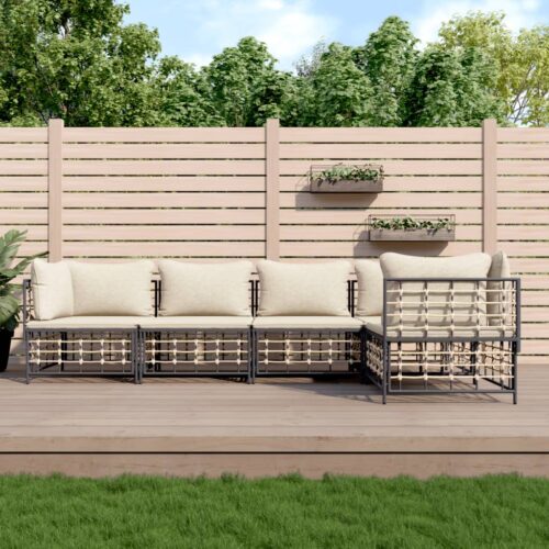 5-Piece Garden Lounge Set with Cushions Anthracite Poly Rattan - Image 7