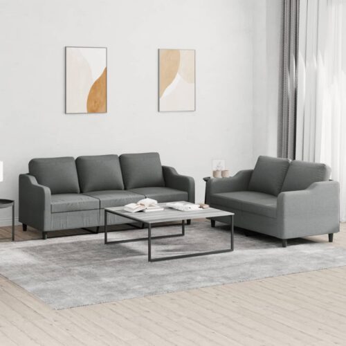 2-Piece Sofa Set with Cushions Dark Grey Fabric - Image 7