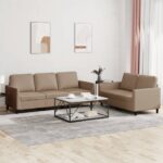 2-Piece Sofa Set with Cushions Cappuccino Faux Leather