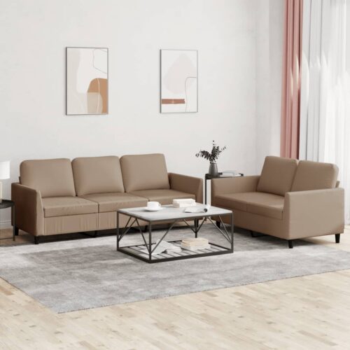 2-Piece Sofa Set with Cushions Cappuccino Faux Leather - Image 8
