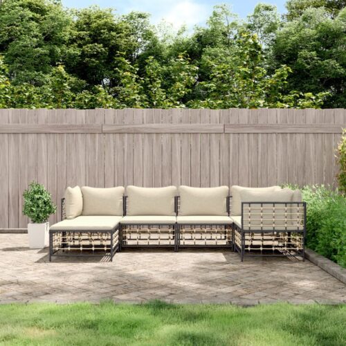 6-Piece Garden Lounge Set with Cushions Anthracite Poly Rattan - Image 9