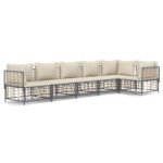 6-Piece Garden Lounge Set with Cushions Anthracite Poly Rattan