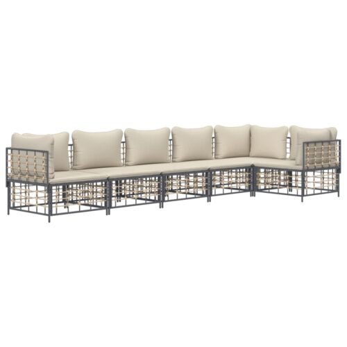 6-Piece Garden Lounge Set with Cushions Anthracite Poly Rattan - Image 2