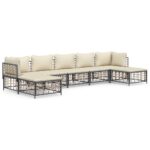 7-Piece Garden Lounge Set with Cushions Anthracite Poly Rattan