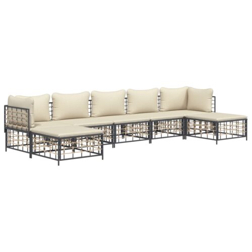 7-Piece Garden Lounge Set with Cushions Anthracite Poly Rattan - Image 2
