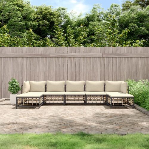 7-Piece Garden Lounge Set with Cushions Anthracite Poly Rattan - Image 9