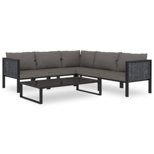 6-Piece Garden Lounge Set with Cushions Poly Rattan Wicker Outdoor Patio Furniture Anthracite - Image 12