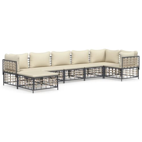 7-Piece Garden Lounge Set with Cushions Anthracite Poly Rattan