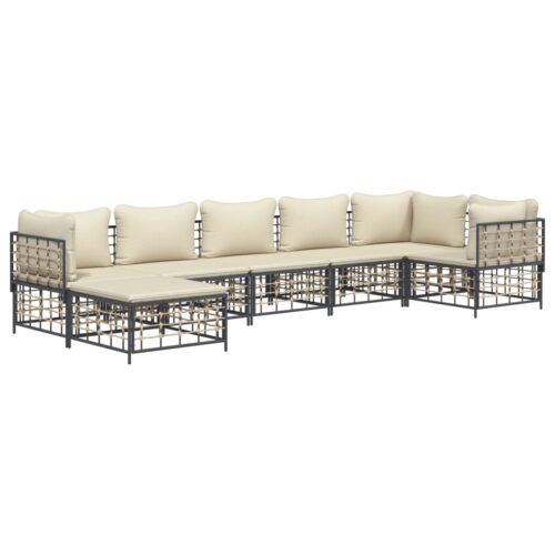 7-Piece Garden Lounge Set with Cushions Anthracite Poly Rattan - Image 2