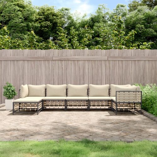 7-Piece Garden Lounge Set with Cushions Anthracite Poly Rattan - Image 9