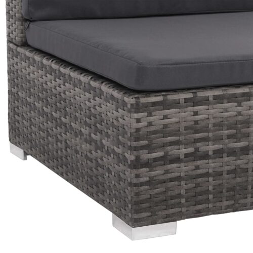 8-Piece Garden Lounge Set with Cushions Poly Rattan Wicker Outdoor Patio Furniture Grey - Image 6