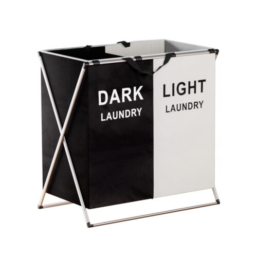 Artiss Laundry Basket Hamper Large Foldable Washing Clothes Storage 2 Sections - Image 2