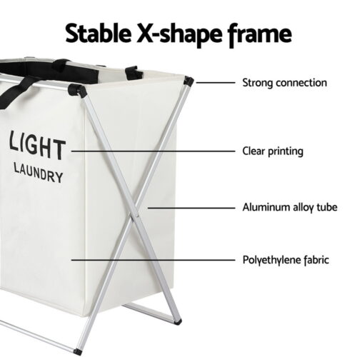 Artiss Laundry Basket Hamper Large Foldable Washing Clothes Storage 2 Sections - Image 7