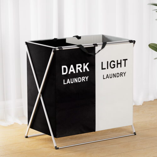 Artiss Laundry Basket Hamper Large Foldable Washing Clothes Storage 2 Sections - Image 8