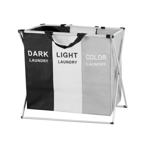 Artiss Laundry Basket Hamper Large Foldable Washing Clothes Storage 3 Sections - Image 4
