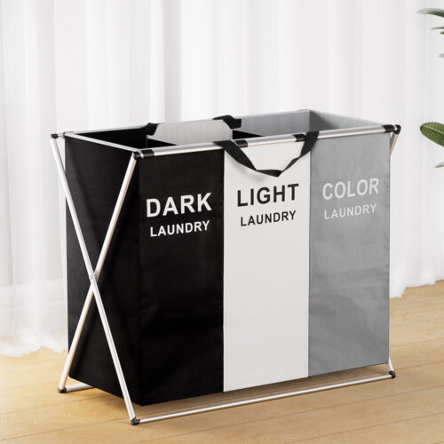 Artiss Laundry Basket Hamper Large Foldable Washing Clothes Storage 3 Sections - Image 8