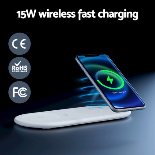 Devanti 3 in 1 Wireless Charger 15W Fast Charging RGB Light Bluetooth Speaker for Phone - Image 5