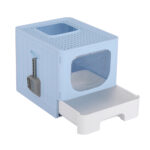 i.Pet Cat Litter Box Large Tray Kitty Toilet Enclosed Hooded Foldable Box Scoop Blue