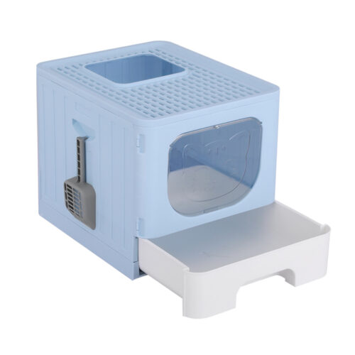 i.Pet Cat Litter Box Large Tray Kitty Toilet Enclosed Hooded Foldable Box Scoop Blue - Image 2