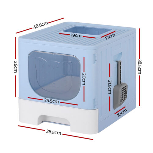 i.Pet Cat Litter Box Large Tray Kitty Toilet Enclosed Hooded Foldable Box Scoop Blue - Image 3