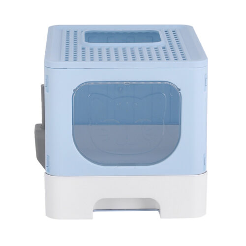 i.Pet Cat Litter Box Large Tray Kitty Toilet Enclosed Hooded Foldable Box Scoop Blue - Image 4