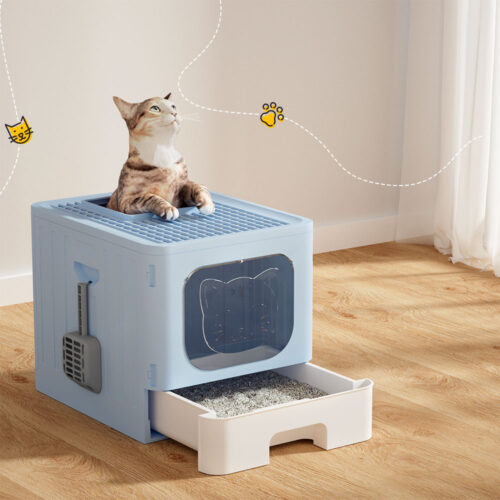 i.Pet Cat Litter Box Large Tray Kitty Toilet Enclosed Hooded Foldable Box Scoop Blue - Image 8
