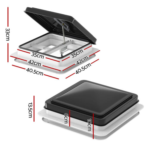 Weisshorn Caravan Roof Vent Hatch RV Skylight Motorhome Camper 350x350mm Black - Image 3