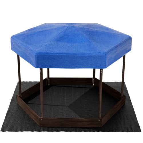 Keezi Kids Sandpit Wooden Hexagon Sand Pit with Canopy Outdoor Beach Toys 182cm - Image 3