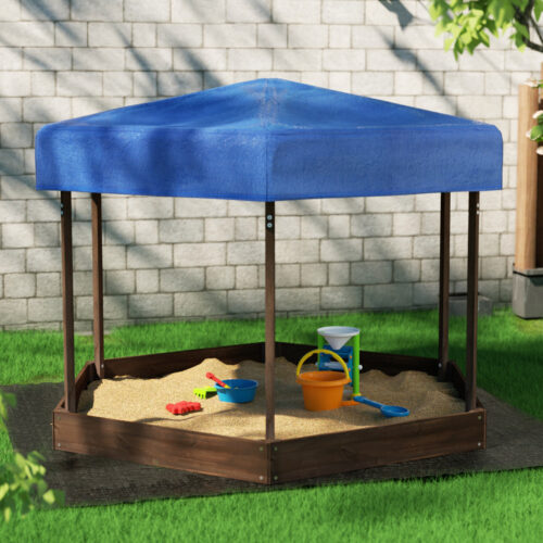 Keezi Kids Sandpit Wooden Hexagon Sand Pit with Canopy Outdoor Beach Toys 182cm - Image 5