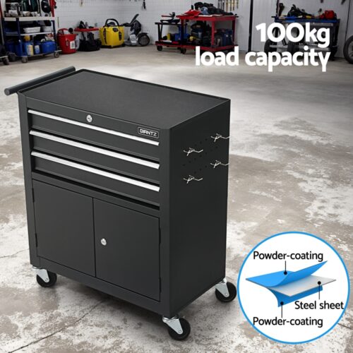 Giantz 3 Drawer Tool Box Chest Cabinet Toolbox Storage Garage Organiser Wheels - Image 4
