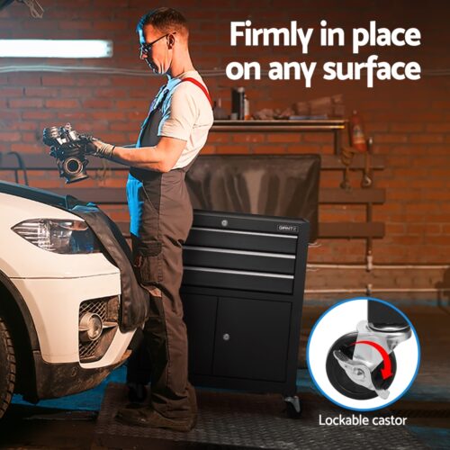 Giantz 3 Drawer Tool Box Chest Cabinet Toolbox Storage Garage Organiser Wheels - Image 5