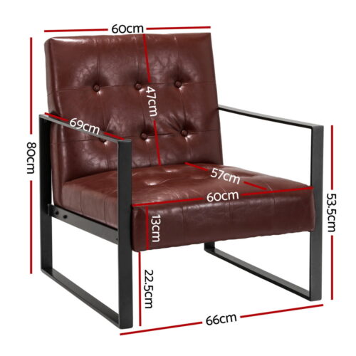 Artiss Armchair Lounge Chair Accent Chairs PU Leather Sofa Brown Metal Frame - Image 2