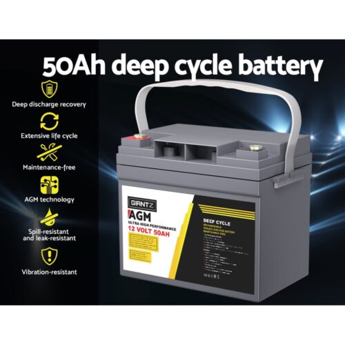 Giantz AGM Deep Cycle Battery 12V 50Ah x2 Box Portable Solar Caravan Camping - Image 4