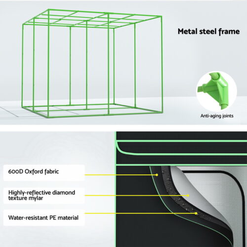 Green Fingers Grow Tent Kits 240x240x200cm Hydroponics Indoor Grow System Black - Image 5
